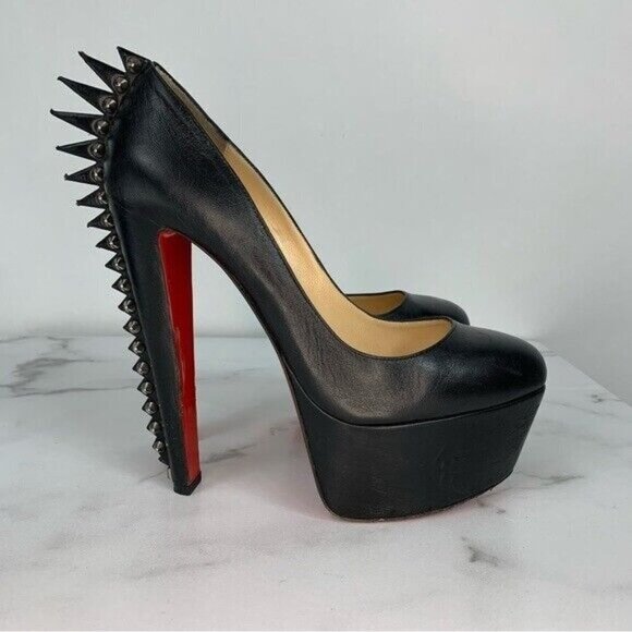 CHRISTIAN LOUBOUTIN Electropump Black Napa Leather Platform Spiked Red Sole Pump - Picture 3 of 16